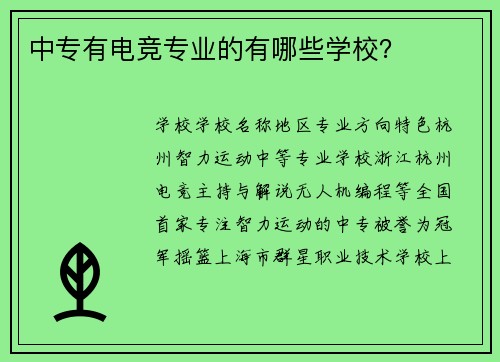中专有电竞专业的有哪些学校？